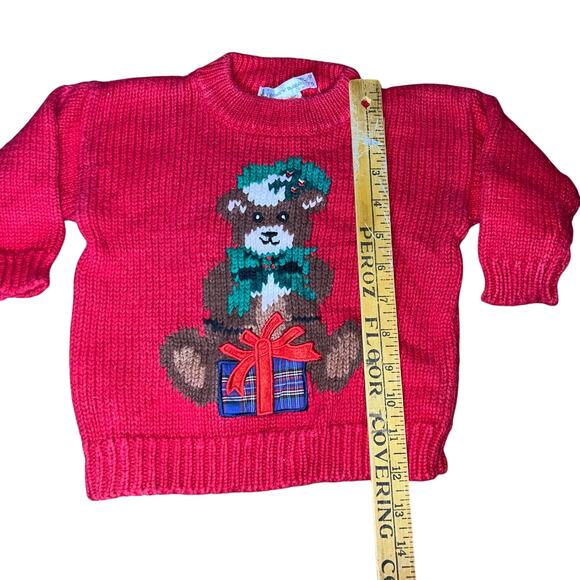 Vintage knit teddy bear and present christmas holiday baby sweater size 24 month - Picture 5 of 9